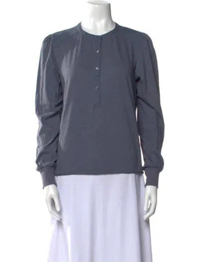 Pre-owned Me+em Crew Neck Long Sleeve Blouse In Blue