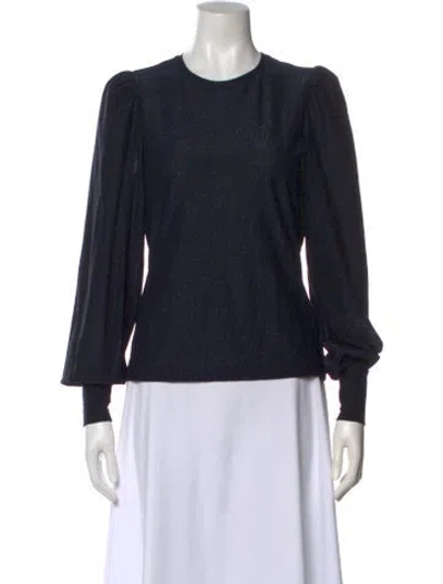 Pre-owned Me+em Crew Neck Long Sleeve Blouse In Blue