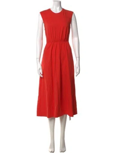Pre-owned Me+em Crew Neck Midi Length Dress In Red