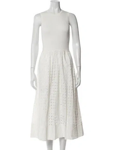 Pre-owned Me+em Crew Neck Midi Length Dress In White