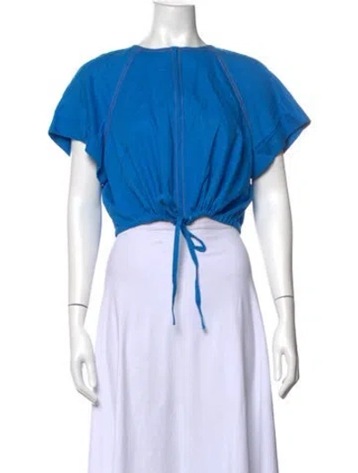 Pre-owned Me+em Crew Neck Short Sleeve Crop Top In Blue