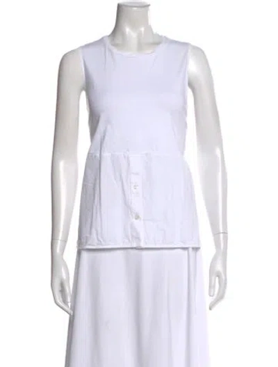 Pre-owned Me+em Crew Neck Sleeveless Button-up Top In White