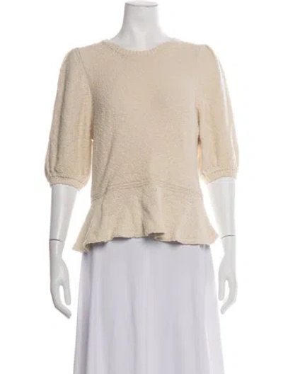 Pre-owned Me+em Crew Neck Three-quarter Sleeve Top In Neutrals