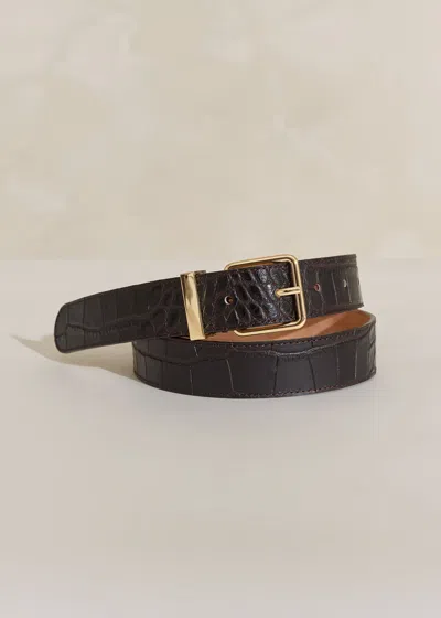 Me+em Croc-embossed Leather Belt In Chocolate