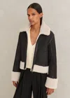 Me+em Crop Aviator Jacket In Black/cream