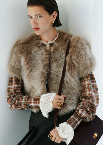 Me+em Crop Shearling Jacket Caramel Brown In Burgundy