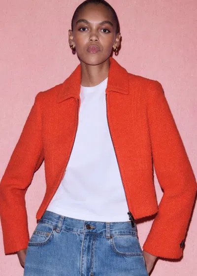 Me+em Cropped Boucle Jacket Vivid Orange In Red