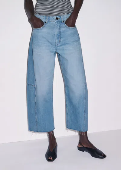 Me+em Cropped Exaggerated Taper Jean Mid Blue Wash