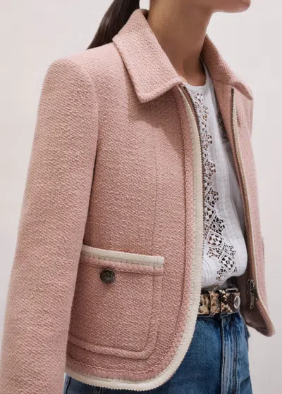 Me+em Cropped Jacket With Tape Detail Pale Blush In Pink