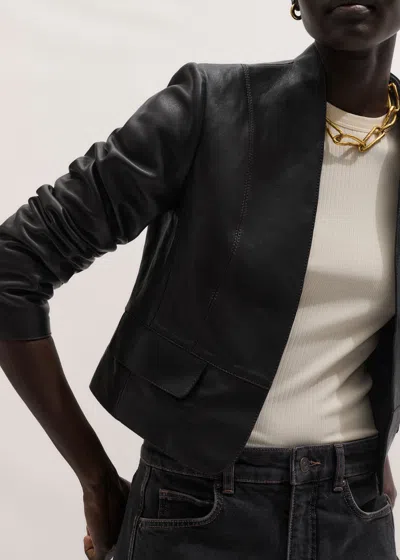 Me+em Cropped Leather Jacket Black Brown