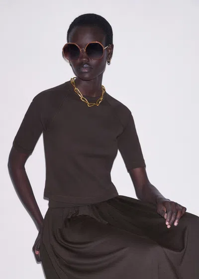 Me+em Cropped Raglan Seam Rib Tee Cocoa Brown