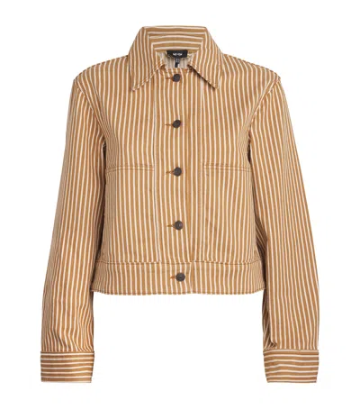 Me+em Cropped Stripe Denim Jacket In Brown