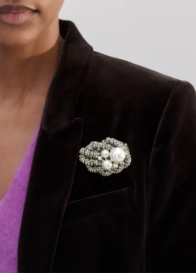 Me+em Crystal Knot + Faux Pearl Brooch In Gray