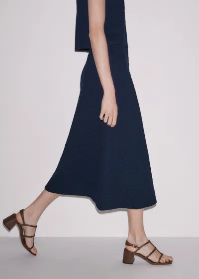 Me+em Curling Crosses Jacquard Midi Skirt Navy In Blue