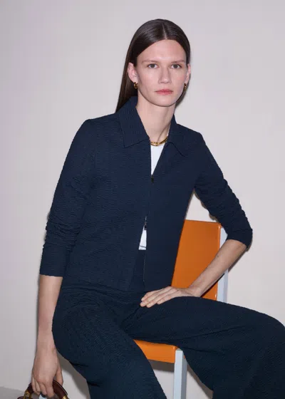 Me+em Curling Crosses Jacquard Zip-through Top Navy In Blue