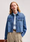Me+em Cut-off Denim Shirt In Mid Blue