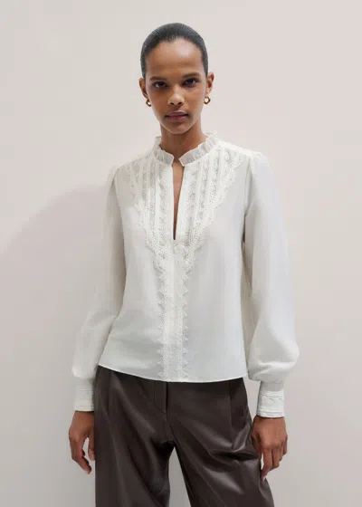 Me+em Delicate Lace Trim Detail Top Light Cream In White