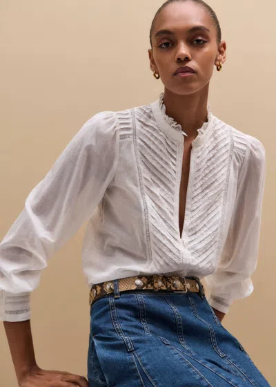Me+em Delicate Pintucked High-neck Top Soft White
