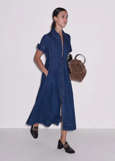Me+em Denim Fit And Flare Midi Dress Washed Blue
