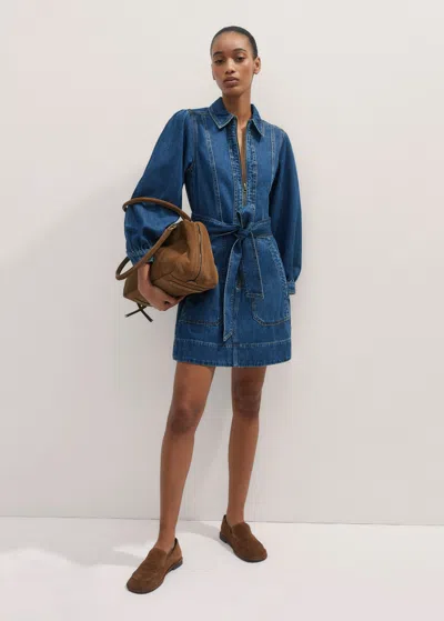 Me+em Denim Mini Dress + Belt In Blue