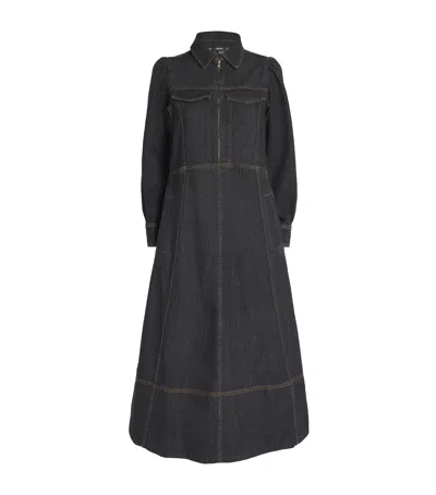 Me+em Denim Zipped Midi Shirt Dress In Black