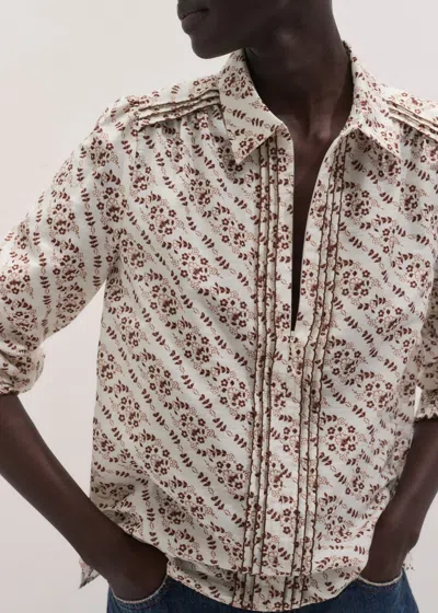Me+em Diagonal Floral Print Silk Cotton Blouse Light Cream Multi