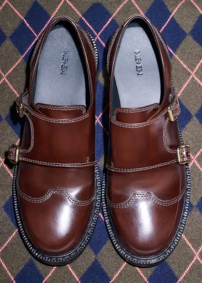 Me+em Double Buckle Shoe Chocolate In Multi