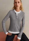 Me+em Double-layer Look Long Sleeve Top In Grey Melange/soft White