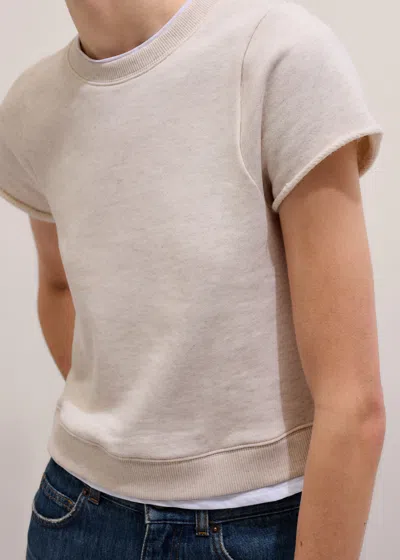 Me+em Double Layer Short Sleeve Sweatshirt Oatmeal Melange/soft White In Neutral