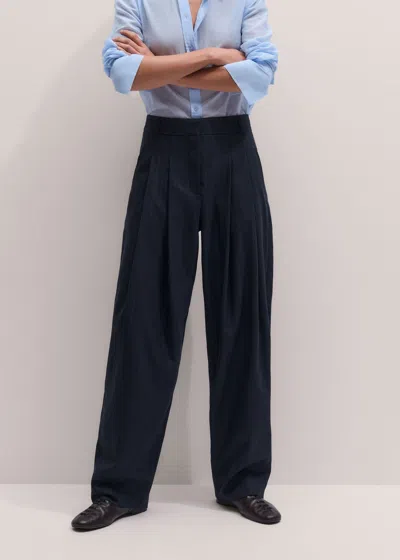 Me+em Double Pleat Taper Trouser Navy-olive In Blue