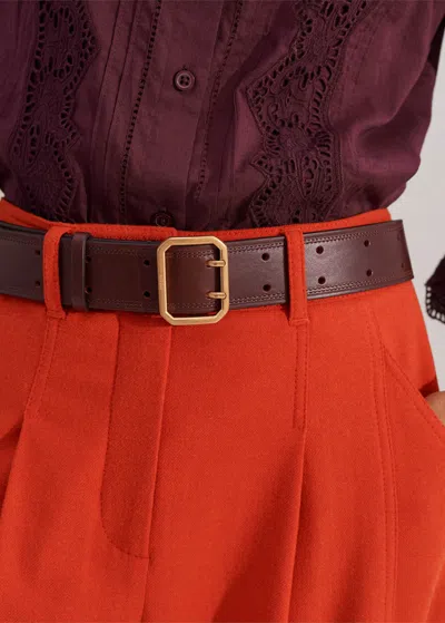 Me+em Double Prong Hips-to-waist Belt In Warm Chocolate