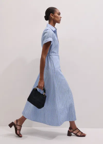 Me+em Drawstring Waist Maxi Shirt Dress Blue-white