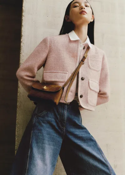 Me+em Effortless Bouclé Crop Jacket In Smoke Pink