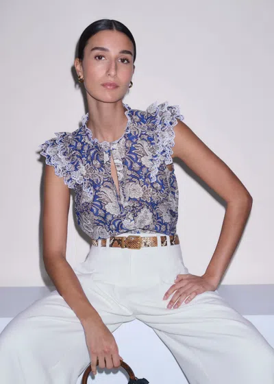 Me+em Elaborate Botanical Print Straight Blouse Blue Multi