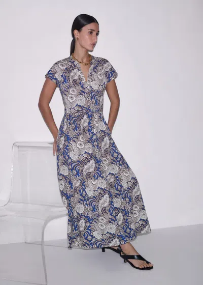 Me+em Elaborate Botanical Print Tiered Maxi Slub Dress Blue Multi