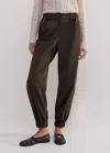 Me+em Elasticated Waist Tapered Pant In Wren Green
