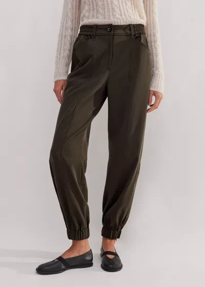 Me+em Elasticated Waist Tapered Pant In Wren Green