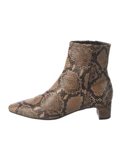 Pre-owned Me+em Embossed Leather Animal Print Boots In Brown
