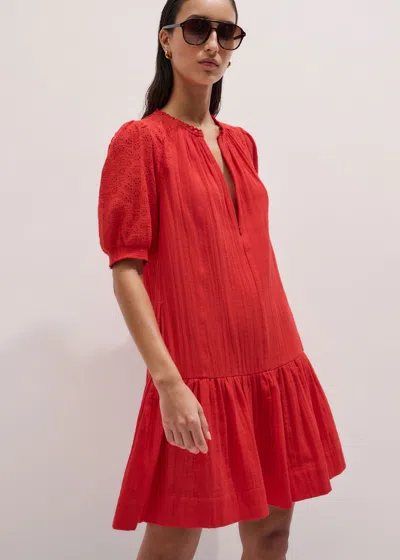 Me+em Embroidered Cheesecloth Short Dress Poppy Red