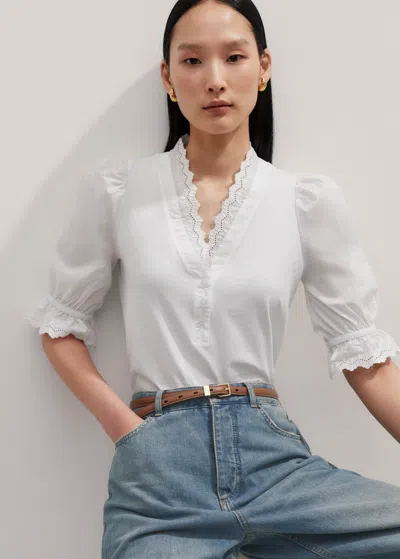 Me+em Embroidered Edge Layering Blouse In Fresh White