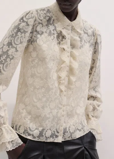 Me+em Embroidered Tulle Ruffle Blouse + Cami Light Cream In White