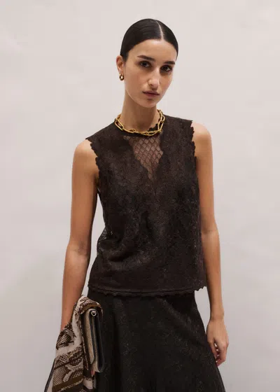 Me+em Embroidered Tulle Top + Cami Cocoa Brown