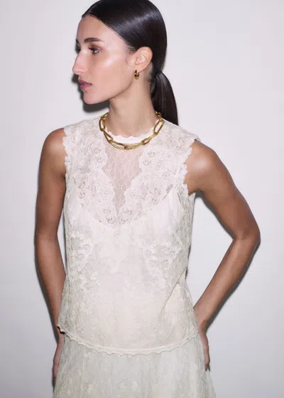 Me+em Embroidered Tulle Top + Cami Light Cream In White