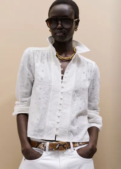 Me+em Embroidery Cotton Gauze Cropped Blouse Soft White