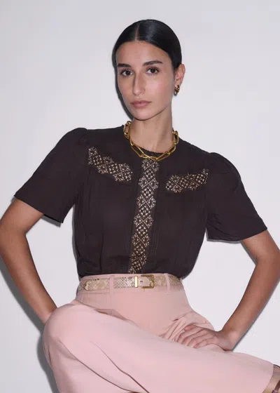 Me+em Embroidery Detail Soft T-shirt Cocoa Brown