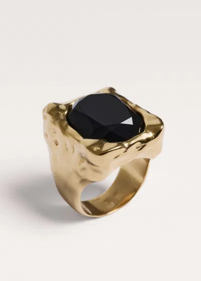 Me+em Encased Gem Chunky Ring Gold-black In Multi