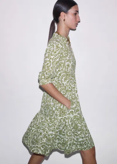 Me+em Entangled Lace Print Tiered Short Dress Green Multi