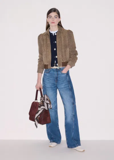 Me+em Exaggerated Tapered Jean Mid Blue Wash In Brown