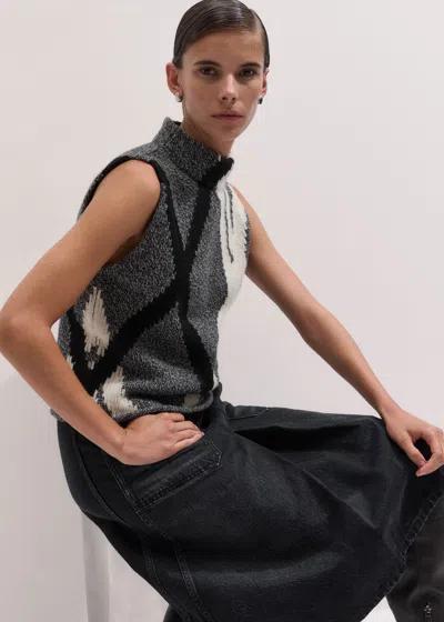 Me+em Exploded Argyle Straight Knit Vest Grey Multi In Black