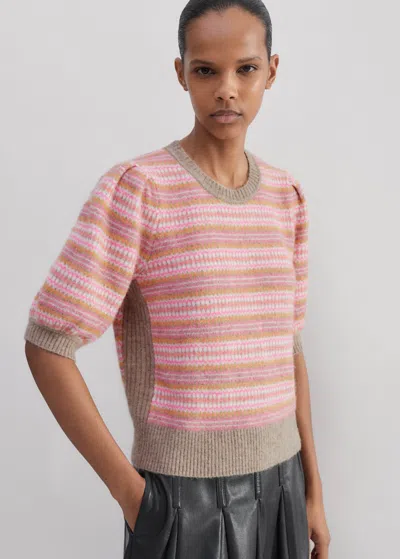 Me+em Fair Isle Jacquard Pouf Sleeve Tee In Perfect Pink Multi